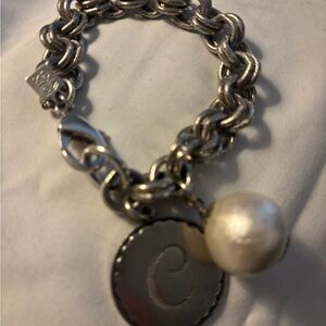 John Wind  Silver Bracelet with Pearl and C Charm